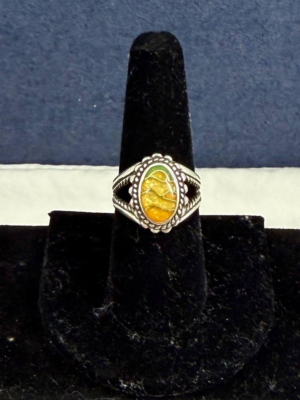CAROLYN POLLACK Sterling Silver Chipped Stone Inlay Desert Sunrise Ring; SIZE 8